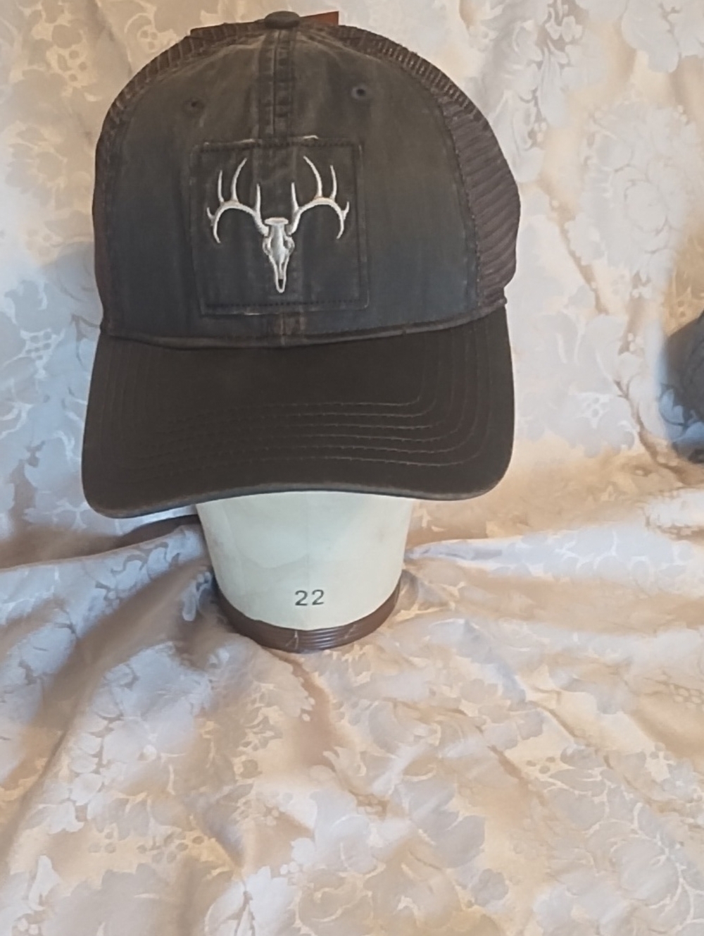 Field & Stream Brown Trucker Hat with White Deer Skull Patch